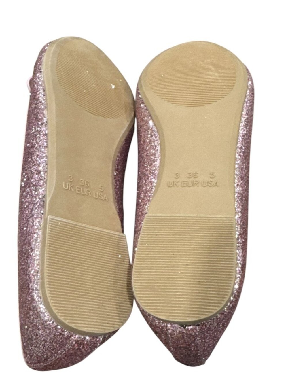 Glitter Pink Ballet Flats With Bow Accents Size 5 US Chic & Comfortable Shoes Fo - Picture 2 of 6